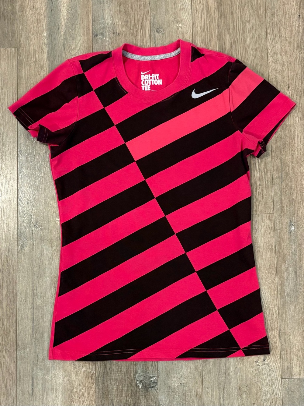 Nike Pink and Black Diagonal Stripe Short Sleeve Tee